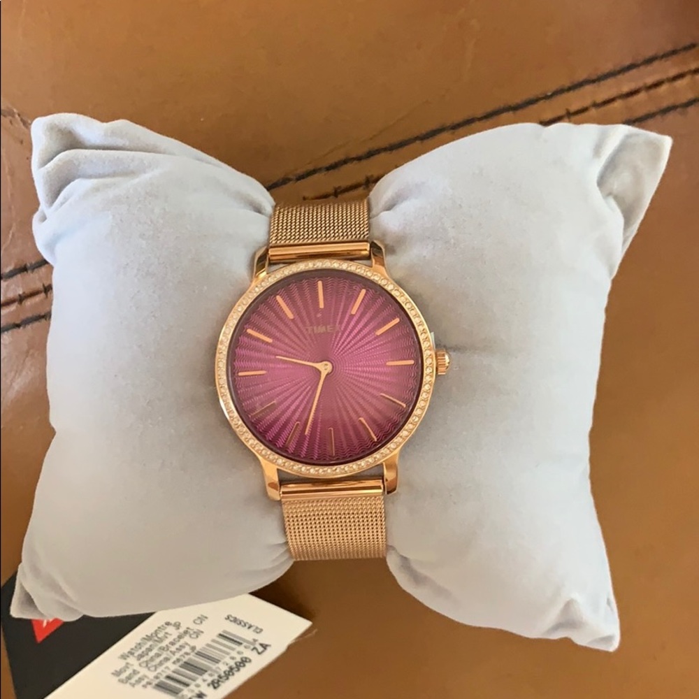 Timex pink face rose gold stones face watch